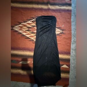 Y2K promo dance Black Strapless Maxi Dress with Studded Detail